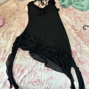 Fashion Nova Black Ruffle Asymmetrical Dress